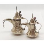 Two 925 silver miniature coffee pots