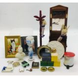 A collection of dolls house items to include hall stand, pictures, mirrors, hat rack etc