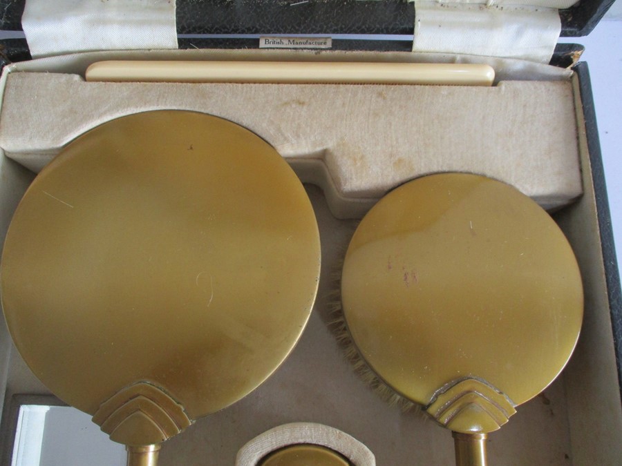 A cased Art Deco dressing table set along with 3 hallmarked silver brushes - Image 8 of 10