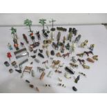 A collection of lead figures, animals and effects including huntsmen, farmyard animals, people etc
