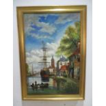 An oil on board, Dutch scene signed B Calrow, 1943, overall size 104cm x 84cm