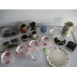 An assortment of china, glassware, studio pottery etc including a Wedgewood "Mirabelle" vase, "