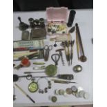 An interesting collection of various items including a P.Orr, Madras pocket watch. Opera glasses,