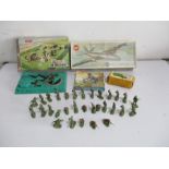 Four boxed Airfix sets including gun emplacement, 6 x 6 Truck, BAC Canberra model plane, 48 piece