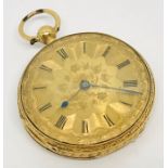 An 18ct gold fob watch signed J E Bennett, 19 Crawford Street, Montagu Square, London. No 3/9