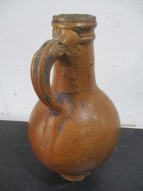 A 17th/18th century Bellarmine jug with bearded mask over armorial- neck repaired- approx 23cm - Image 5 of 15
