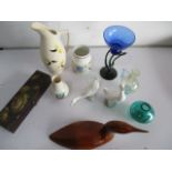 A collection of glass, china etc including Poole, decoy style duck (signed), Nao etc