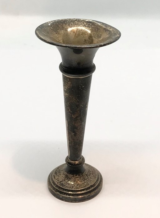 A small (11.5cm) hallmarked silver trumpet vase