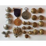 A collection of military and RAC buttons along with a Metropolitan Police 1911 Coronation medal etc