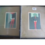 Two framed art deco style prints of ladies in red stockings