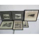A collection of framed etchings of Rye (Sussex) including The Town Hall by Hugh Fisher, Strand Quay,
