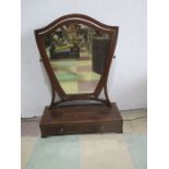 An inlaid shield shaped toilet mirror with two drawers under