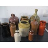 A collection of stoneware and studio pottery jugs, pots etc.