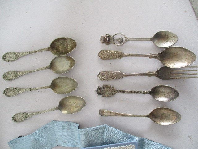 A collection of silver plated items including lighter, candle snuffer, coffee spoons etc. - Image 7 of 11