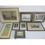 A collection of framed pictures and prints including "The Launch Of The Nelson", George Lord