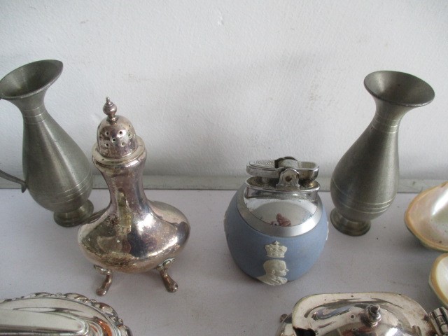 A collection of silver plated items including lighter, candle snuffer, coffee spoons etc. - Image 3 of 11