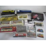 A collection of various die-cast vehicles including Eddie Stobart, Weetabix lorries, Beano Comic