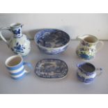 A collection of blue and white china including Spode Italian, G Phillips "Longport" etc.