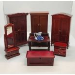 A collection of dolls house wardrobes, washstand etc