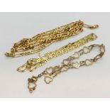 Two 9ct gold necklaces along with a 9ct gold bracelet all A/F. Total weight 14.4g