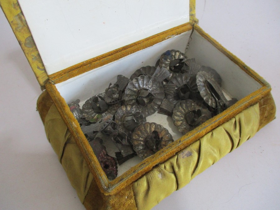 A collection of various buttons in leather collar box along with metal Christmas tree candle - Image 8 of 8