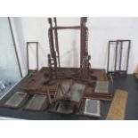 A carved oak tray with brass handles along with a Chinese display stand ( A/F) and an advertising