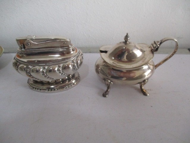 A collection of silver plated items including lighter, candle snuffer, coffee spoons etc. - Image 4 of 11