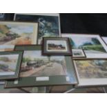 A collection of GWR railway prints along with others similar