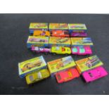 Nine boxed Matchbox Superfast cars- numbers 1,20,33,34,40,52,54,66 and 70- some boxes A/F