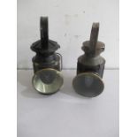 Two British Rail hand held lamps, one stamped ASAL - one lens A/F