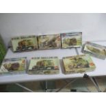 Seven boxed Airfix artillery model kits (one A/F)