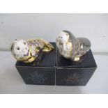 A pair of Crown Royal Derby paperweights in the form of a Walrus and a Harbour Seal. Seal is limited