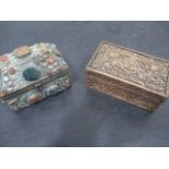 Two decorative boxes including a carved Jewellery box with 46th Punjabi regimental badge