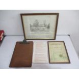 A framed Teifi Valley Railway PLC unused Bearer Bond, BR clipboard, railway "Fire Precaution" sign