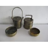 Two brass Indian food cannisters etc