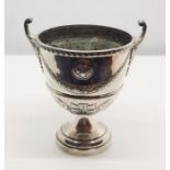 A Chester hallmarked (1905) silver chalice with acanthus leaf and swag decoration. Weight 288.2g