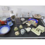 An assortment of interesting items including a Noritake bowl, silver plated items, Lurpak