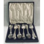 A cased set of hallmarked large silver spoons and forks (London 1866). total silver weight 1241g