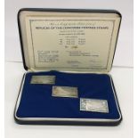 A set of three fine silver Concorde postage stamp replicas in box, no.170