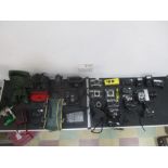 A selection of vintage cameras binoculars and accessories including Nikon, Halina, Hanimex,