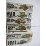 Six boxed Tamiya second world tank model kits.