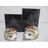 A pair of Crown Royal Derby paperweights in the form of Hedgehogs