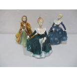 A collection of three Royal Doulton ladies including Janine, Rachel & Fragrance (one A/F)