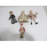 Three felt dolls in period costume, along with a Nora Welling sailor boy