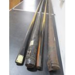 An unnamed snooker cue in Burroughs & Watts metal case along with one other similar