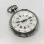 A Lucas pocket watch with hand painted dial and engraved case depicting Mont St Michel