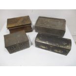 A collection of four various boxes including an inlaid olive wood jewellery box with secret