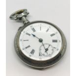 A silver plated pocket watch with subsidiary second dial