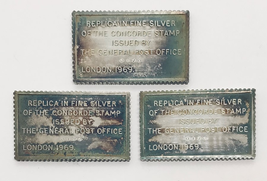 A set of three fine silver Concorde postage stamp replicas in box, no.170 - Image 3 of 3