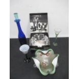 A collection of art glass including a Holmegaard decanter, boxed Orrefors glass bowl, Kosta Boda